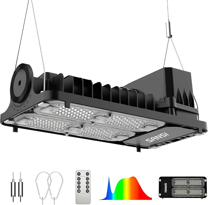 SANSI Grow Lights for Indoor Plants, 100W Full Spectrum Plant Lights for Indoor Growing, High PPFD IP65 Dimmable Grow Lights for Seed Starting in 3x3/2x2 Grow Tent Auto On/Off Timer Remote Control