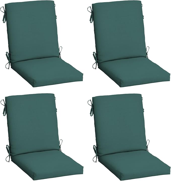 Arden 4-Pack Outdoor Patio Dining Chair Cushion, 20x44, Rain-Proof Seat Pad, Fade-Resistant Outdoor Cushion Peacock Blue Green Texture