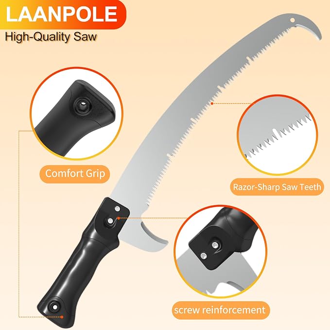 LAANPOLE 20FT Pole Saw, Telescoping Tree Trimmer with 3-12FT Extension Pole, Manual Branches Pruner for Backyard