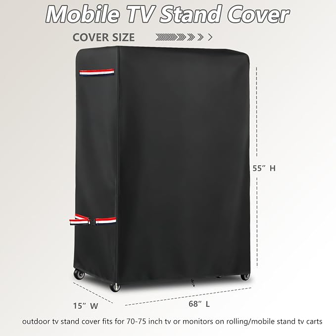 Outdoor TV Cover 68 Inch Weatherproof for 70-75 Inch TV,With Zipper 600D Heavy-Duty Waterproof Outdoor TV Stand Covers,Patio TV Protector Covers for Portable TV Stand On Wheels