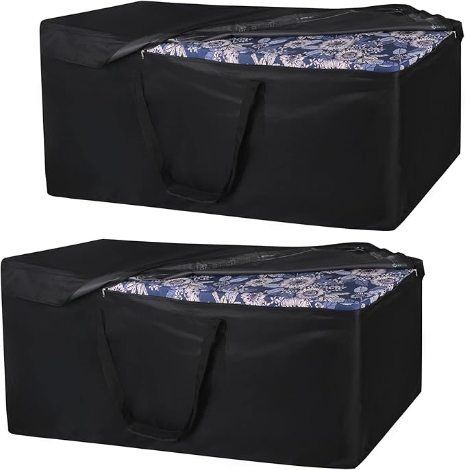 NettyPro Patio Cushion Storage Bags 2 Pack Water-Resistant Extra Large Bag for Outdoor Cushions Heavy Duty Patio Furniture Storage Bag 65 Inch, Black