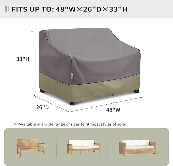 KylinLucky Patio Furniture Loveseat Covers 48W x 26D x 33H inches,2-Seater Outdoor Sofa Covers Waterproof Grey