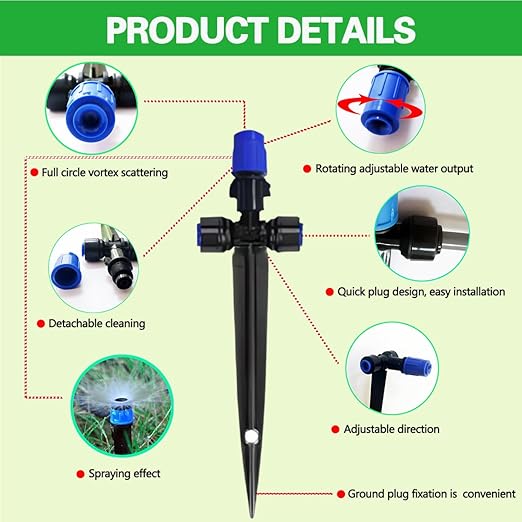 98 FT Irrigation System Kit. with 360°Fan-Shaped and Atomizing Nozzle,Can Be Quickly Installed and Disassembled for Garden Plant Flowerpots and Courtyard Watering Systems.