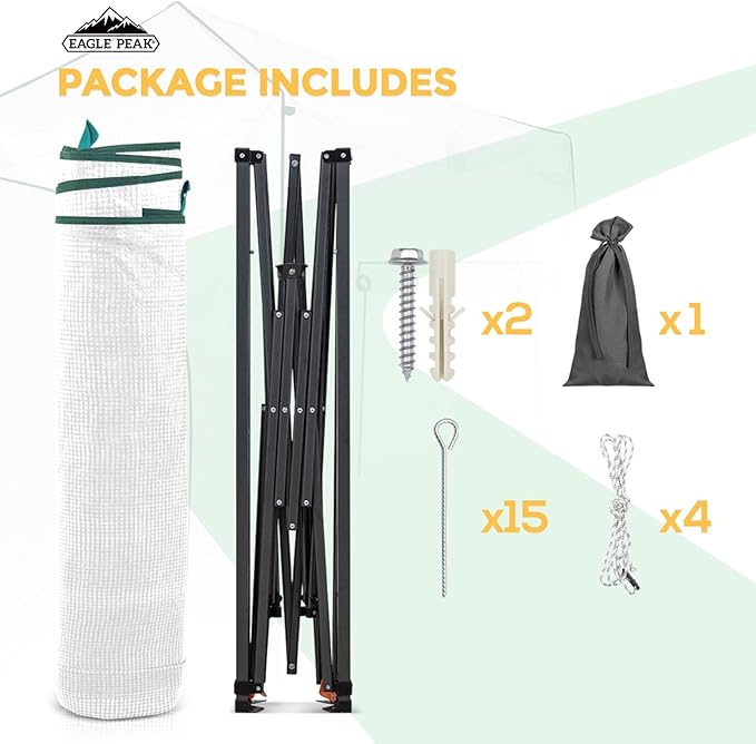 EAGLE PEAK 9x4 Portable Walk in Greenhouse, Pop Up Indoor Outdoor Greenhouse, Green House Kit with Zippered Roll-Up Doors and Windows, Lean-to Design, PE Cover, Clear/White