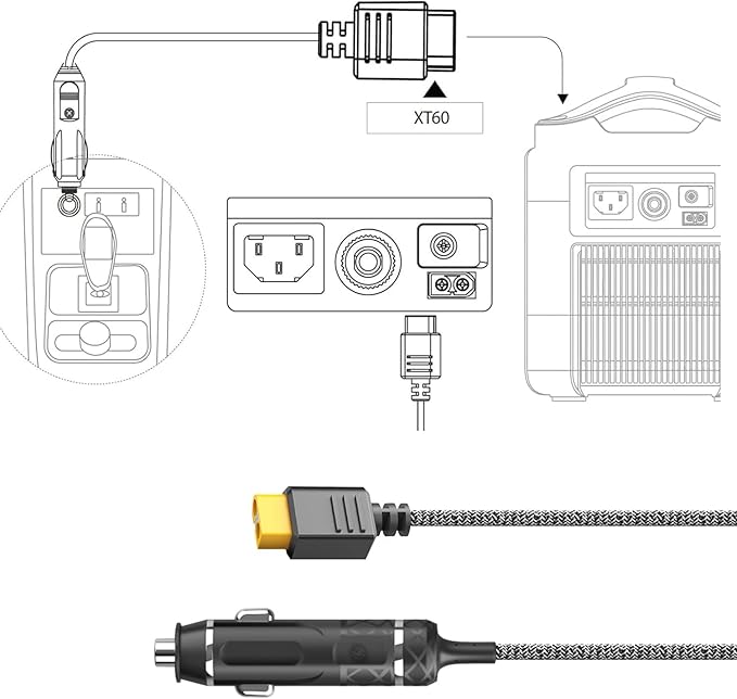 TAIFU 12V/24V XT60 Car Charger Cable for Anker SOLIX C200/C300/C800/C800 Plus/C1000/F1200 /F1500/F2000/F2600/F3800, Westinghouse iGen1000s Portable Power Station,ALLPOWERS R600/S2000 Solar Generator