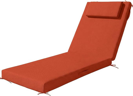 Outdoor Chaise Lounge Cushions, 72x21 Inch Olefin Water & Fade Resistant Pool Lounge Chair Cushions, Patio Sun Lounger Pad with Pillow & Straps for Patio, Pool, Deck, Lawn, Orange