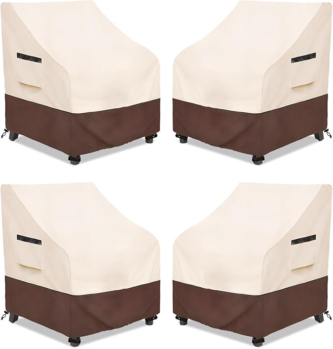 Rileytee Patio Chair Covers Waterproof,Heavy Duty Outdoor Furniture Covers 4 Pack,Lounge Deep Seat Cover,(Beige & Brown)