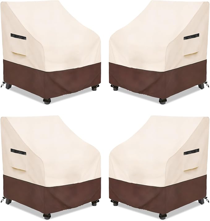 Rileytee Patio Chair Covers Waterproof, Heavy Duty, 4 Pack, Lounge Deep Seat Cover, Beige and Brown