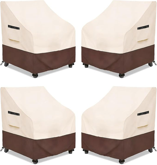 Rileytee Patio Chair Covers Waterproof, Heavy Duty, 4 Pack, Lounge Deep Seat Cover, Beige and Brown