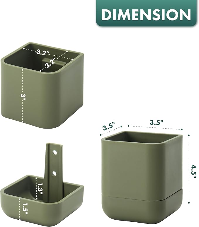 Phoenix Vine 3.5 Inch Wall Mounted Self-Watering Planter Pot for Indoor Houseplants and Herbs | Hanging Planter for Window Sills, Bathroom Walls, Home & Office Décor, Olive, Set of 3, 01-A-F-3