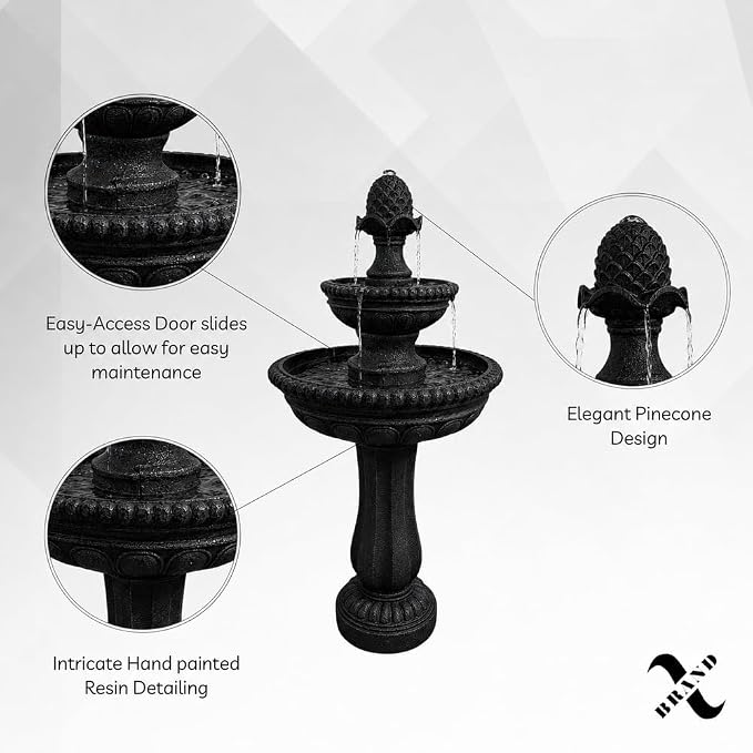 XBrand 39" 2-Tier Outdoor Freestanding Solar Water Fountain - Classic Design, Black Resin Bird Bath with Pump - Ideal for Yard, Lawn and Garden, Porch Décor