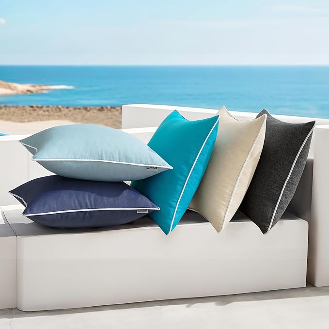 MIULEE Pack of 2 Outdoor Waterproof Pillow Covers Decorative Farmhouse Throw Pillow Covers Square Solid Color Couch Pillow Covers Spring for Patio Tent Bed Sofa Living Room 18x18 Inch Navy