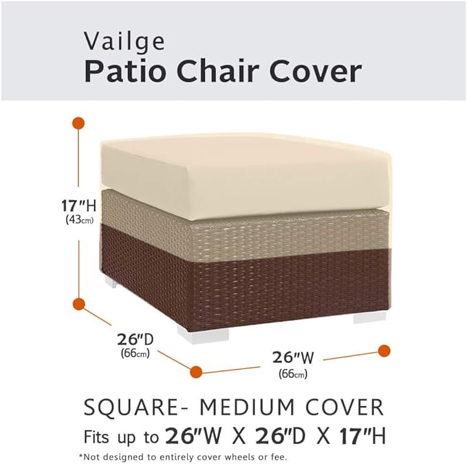Vailge Square Patio Ottoman Cover, Waterproof Outdoor Ottoman Cover with Padded Handles, Patio Side Table Cover, Heavy Duty Outdoor Furniture Covers(Medium,Beige&Brown)