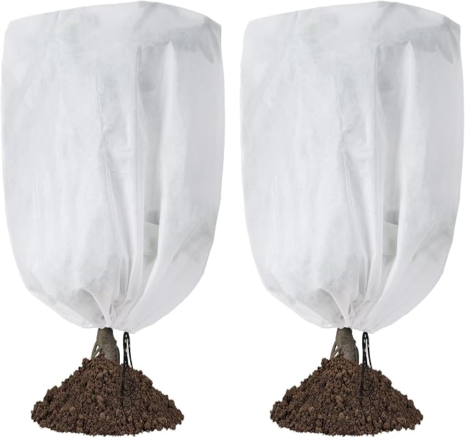 Garutom 2-Pack Plant Covers Freeze Protection 42" x 45" 2.2 oz, Frost Cloth Plants Jacket Drawstring Tree Cover for Outdoor Plants, Shrub Potted Plants Winter