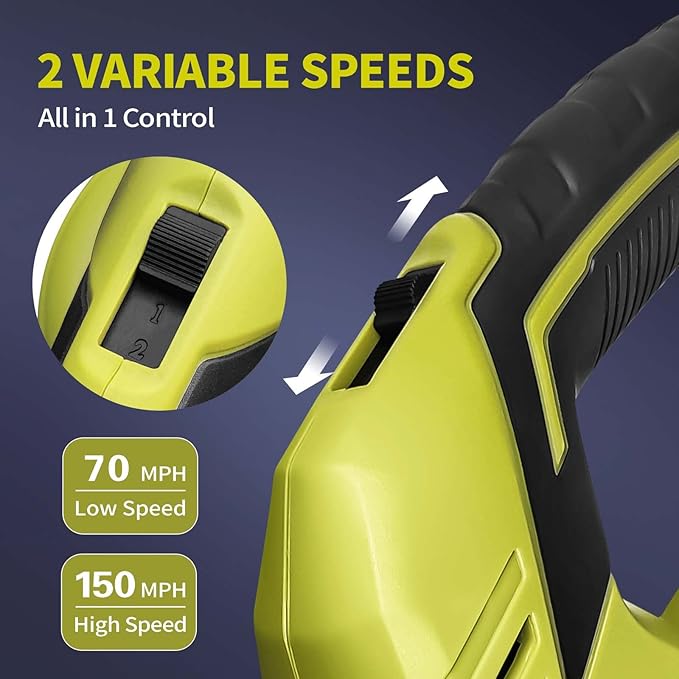 SEYVUM Leaf Blower, 20V Cordless Blower with 2 x 2.0Ah Battery, Electric Leaf Blowers for Lawn Care, 320 CFM 150 MPH Battery Powered Leaf Blower, for Patio, Garden Cleaning, Light Lemon Green