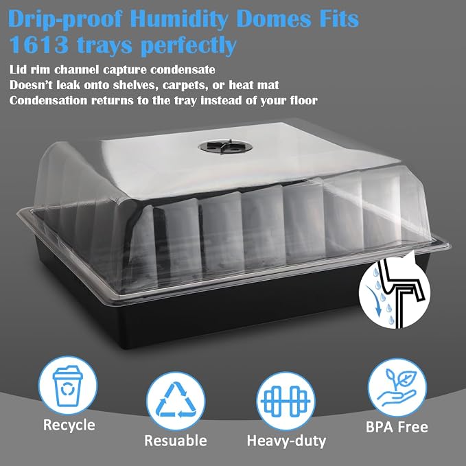RooTrimmer 10-Pack Leak-Proof Humidity Domes, Plastic Clear Seed Starter Dome, Seed Starter Tray Covers Humidifying and Insulating for Greenhouse Germination and Garden Growing (16"×13", 4" Height)
