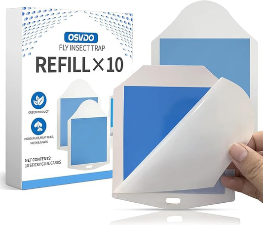 OSVDO Flying Insect Trap Refills, 10 Pcs Glue Cards, White | NO Device, Each Card Lasts up to 35-Day or Until Full, 10 x Refills