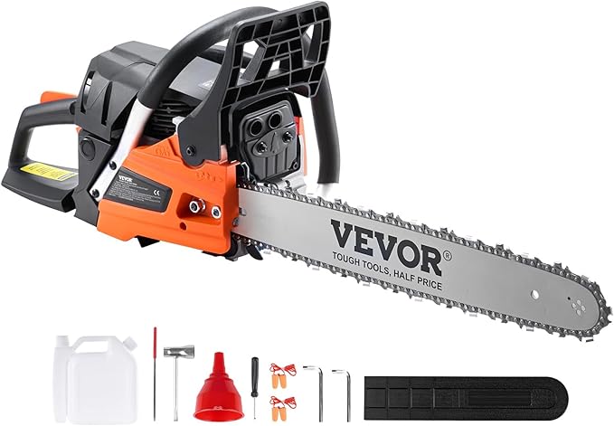 VEVOR Gas Chainsaw 52CC 2-Cycle Gasoline Powered Chainsaw 18 Inch Handheld Cordless Petrol Chain Saws For Forest, Wood, Garden and Farm Cutting Use