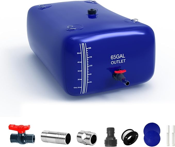 65 Gallon Water Bladder, 1000D PVC Foldable Portable Water Tank, Blue Large Capacity Water Bag Container for Camping, Garden, Agricultural Irrigation, Drought Resistance, Emergency Supply