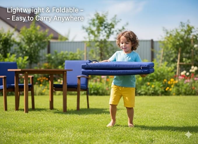 Picnic Bench Cushions 2 Pack, Outdoor Picnic Bench Seat Pads – Water-Resistant Polyester Fabric with High-Density Foam, 72" x 12" x 2", Portable & Foldable for Picnic Tables, Camping, Patio-Navy blue