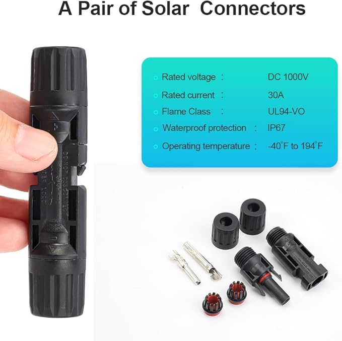 Solar Crimping Tool Kit for Solar Panel Cable Connectors 14-10AWG,mc4 connector kit Includes 10 Pairs 1000V 30A Connector, 2 PCS Spanner Wrench and Solar Crimper Tool for 2.5/4/6mm² PV Cable