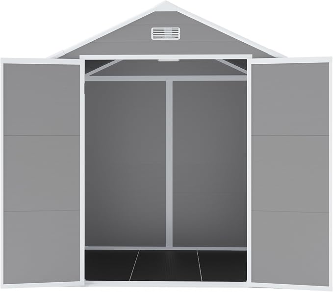 YOPTO 6x5 FT Resin Storage Shed,Garden House with Floor & Lockable Door,Waterproof Plastic Tool Sheds W/Slanting Roof Visual Window & Air Vents for Bicycles,Lawnmowers,Lawn,All Weather Use,Gray