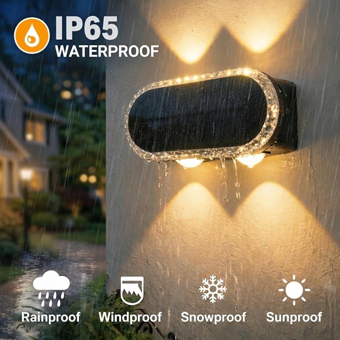 Solar Fence Lights Up Down: Led Solar Wall Lights Outdoor Ip65 Waterproof - 1200mah Dusk-to-Dawn Fence Lighting 3000K 4000K 6000K - Easy Install for Backyard Patio Porch 2-Pack