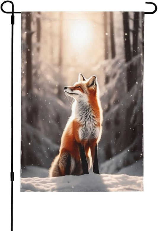 Delerain Red Fox Winter Garden Flag, 12.5 x 18 Inch Double Sided Design Weather Resistant Indoor & Outdoor Decoration Small Banner for Home Yard Lawn Patio Office