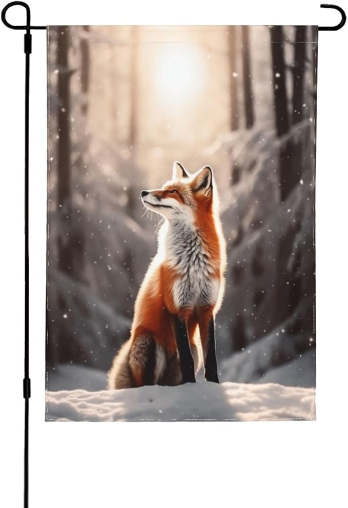 Delerain Red Fox Winter Garden Flag, 28 x 40 Inch Double Sided Design Weather Resistant Indoor & Outdoor Decoration Small Banner for Home Yard Lawn Patio Office