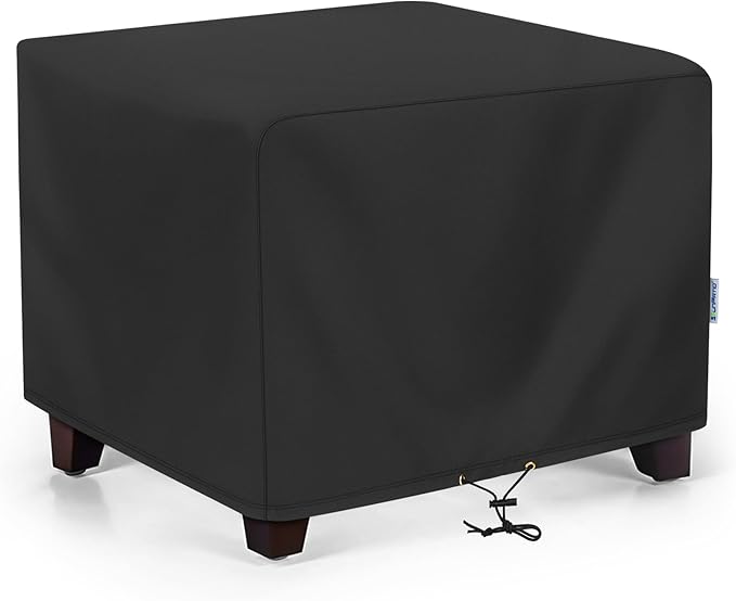 SunPatio Outdoor Ottoman Cover, Waterproof Square Coffee Table Cover, Patio Furniture Side Table Cover, All Weather Protection, 26W x 26D x 18H, Black