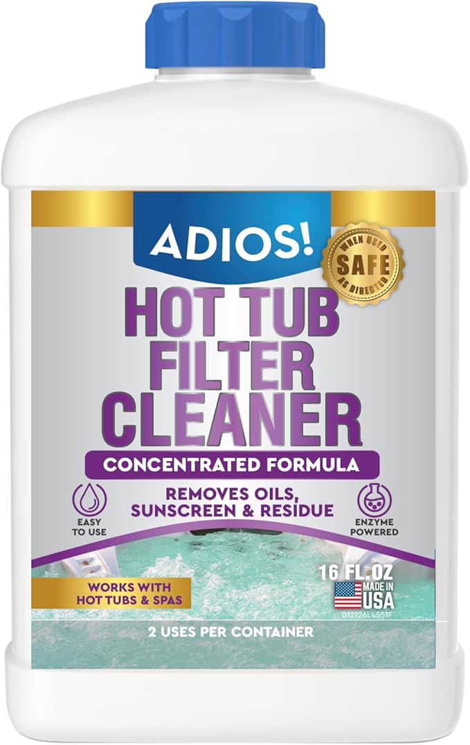ADIOS! Hot Tub 4X Filter Cleaner for Spas – Deep Cleaning Soaking Solution Dissolves Grease and Grime, Unclogging and Restoring Water Flow - Parent (16oz)