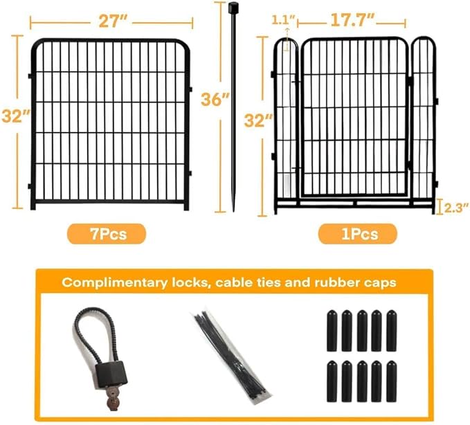 Getlay 32 in(H) Decorative Garden Fence with Gate, 8 Panels Total 17.7 Ft(L) Heavy Duty Iron Animal Barrier Fence for Yard,Suitable for Indoor Pet Or Outdoor Dog Fencing, Garden Border Fence