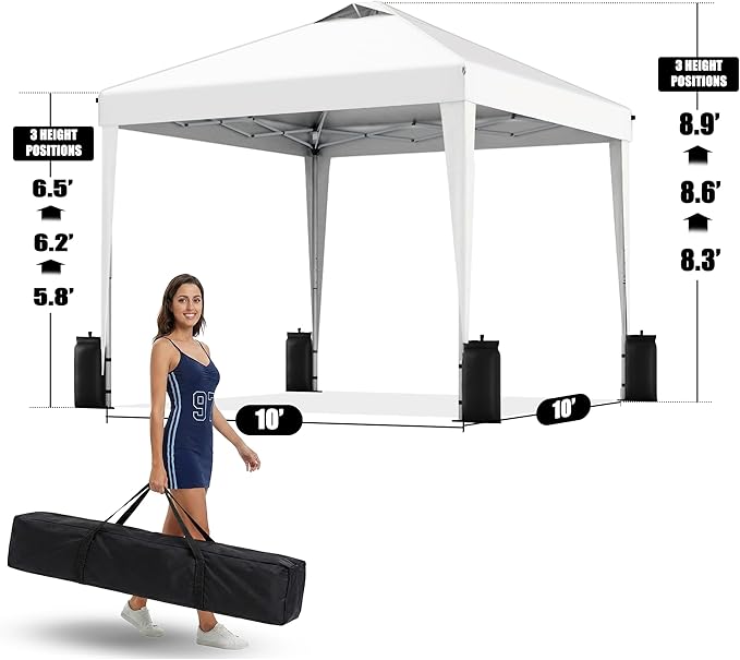 SANWAY 10x10 Pop Up Canopy Tent, One Push Setup, Heavy Duty Portable for Beach Camping Parties with Vents - Snow White