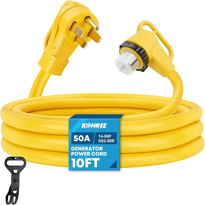 Kohree 50 Amp Generator Extension Cord, 10FT 50 Amp RV Extension Cord with Twist Lock, NEMA 14-50P/SS2-50R Heavy Duty 6/3+8/1 AWG Generator Cable 50A 4 Prong, RV Power Extension Cord Wire for RV House