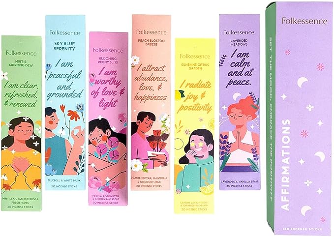Folkulture Incense Sticks (120 Sticks) | Set of 6 Affirmations Incense for Fathers Day, Graduation Gifts & Pride Gifts | Meditation, Aromatherapy, Organic, Non Toxic,Coconut Milk, Lavender, Vanilla