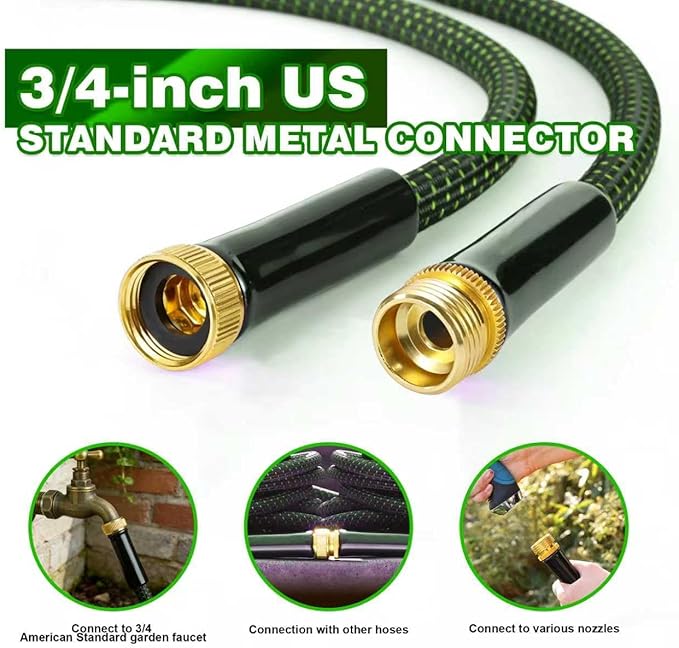 100ft Lightweight Non-Expandable Garden Hose with 10-Pattern Nozzle - Anti-Kink, Durable Triple-Layer Construction, Flexible All-Weather Hose for Watering, Car Wash, Pet Bathing