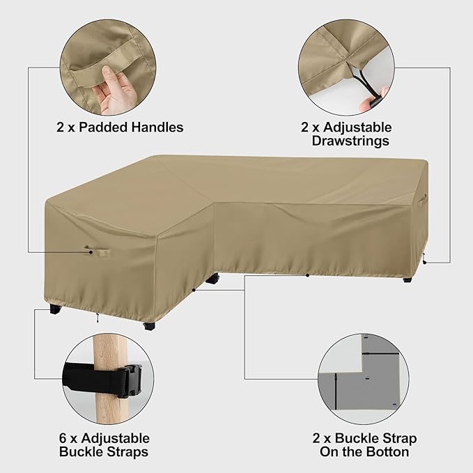 OutdoorLines Waterproof Outdoor Patio Sectional Cover - UV Resistant & Windproof L-Shaped Patio Furniture Covers for Deck, Lawn and Backyard, 420D Heavy Duty Couch Cover, Left Facing, 83"x104", Camel