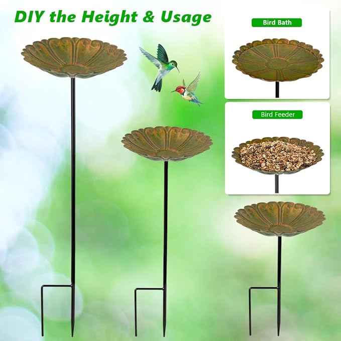 DREAMSOUL Flower Bird Bath with Metal Stake, Small Bird Baths for Outdoors Birdbath Set for Bird Lovers Garden Decoration (4 PCS)