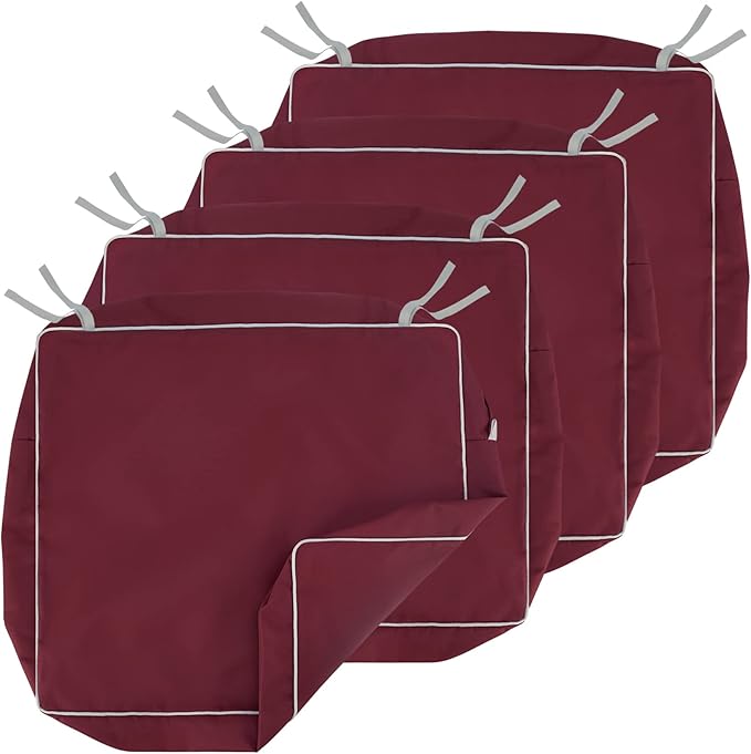 Porch Shield Patio Chair Seat Cushion Covers Set 4 Waterproof Fade Resistant Outdoor Cushion Slipcovers 20 x 18 x 4 inch, Burgundy