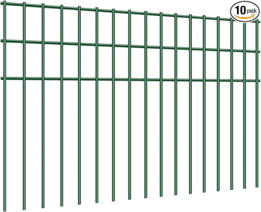 10 Pack Animal Barrier Fence, Green Steel Modern Fence Panels, 23.5'' X 15'', Outdoor Garden Yard Patio Decorative Fence