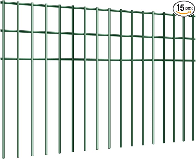 15 Pack Animal Barrier Fence, Green No-Dig Underground Pet Dog Fence 23.5'' X 15'', Outdoor Small Garden Dog Digging Under Fence Gap Barrier,Decorative Garden Fence for Outdoor Garden Yard Patio