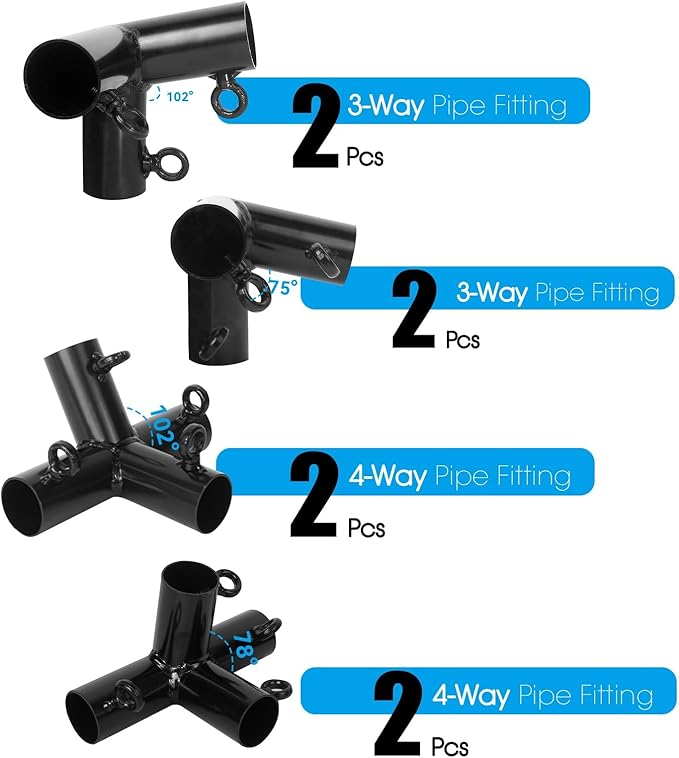 Aoneky 1-3/8 Inch Slant Roof Corner Canopy Fitting Kit, Heavy Duty Metal Frame Connector for DIY Canopy Carport Shed Gazebo Greenhouse, 4 6 8 10 Leg Options (8 Leg Kit)