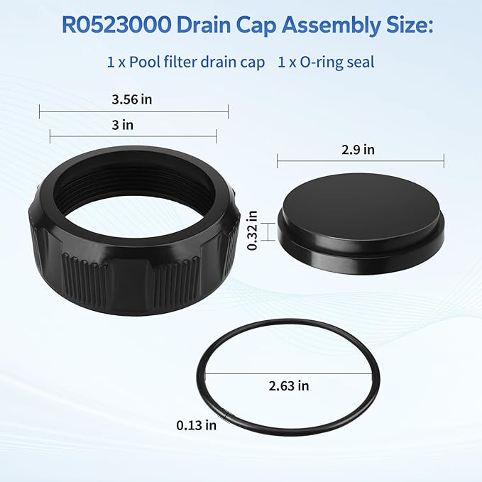 R0523000 Pool Filter Drain Cap for Zodiac Jandy DEV Series D.E Filter CS CV and CL Series Cartridge Filter, for Jandy Parts Salt Cell Cleaning Cap Replace CL340 CL460 CV460 CV580 DEV48 CS150 CS200