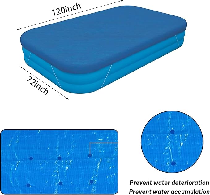 Inflatable Pool Cover for 120in x 72in Rectangle Swimming Pool, Rectangular Pool Covers, Built-in Elastic Dustproof Rainproof Foldable Above Ground Pool Cover (Blue, 120in x 72in)