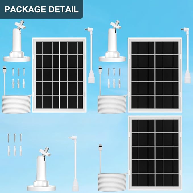 7W Solar Panel for Ring,3Pack Solar Charger for Stick Up Cam, Stick Up Cam Pro, Spotlight Cam Plus/Pro with 10FT/3M Waterproof Long Cable and USB-C to Barrel Plug Adapter