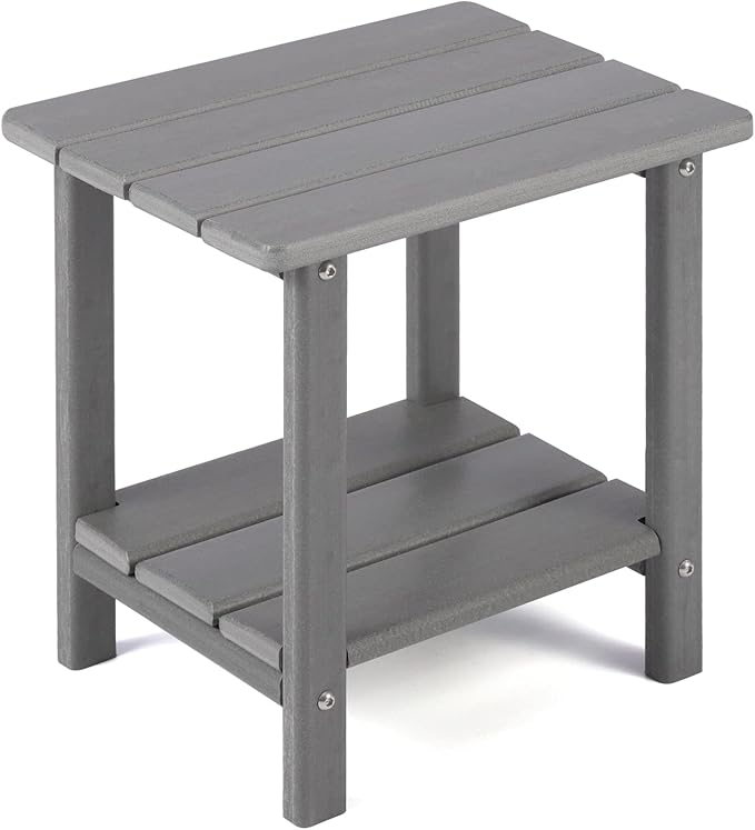 Apolimi Adirondack Outdoor Side Table, 2-Tier Sturdy Patio End Table Weather Resistant, 16.5" Solid Side Table for Patio, Pool, Porch