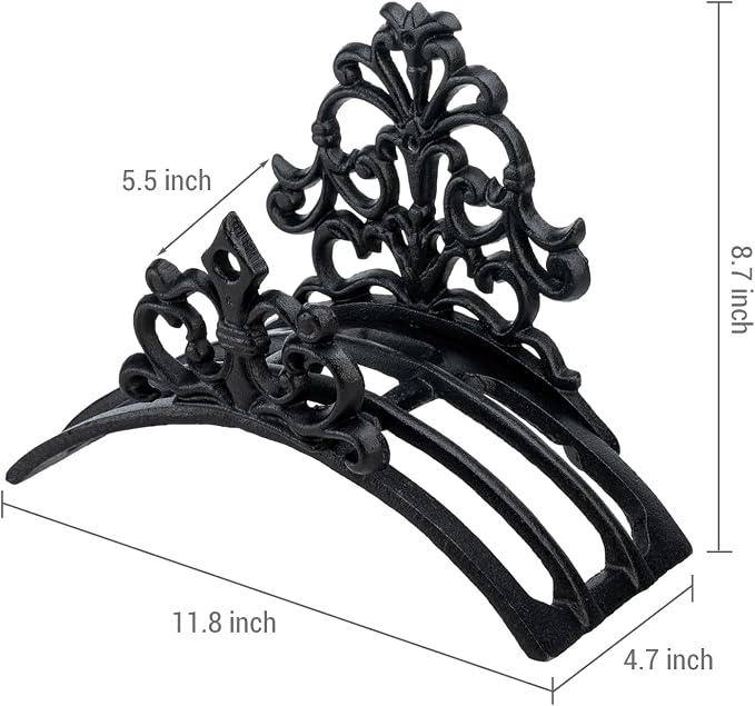 MyGift Wall Mounted Garden Hose Holder, Decorative Vintage French Floral Scrollwork hose Reel Hanger, Black Cast Iron Water Hose Storage Rack