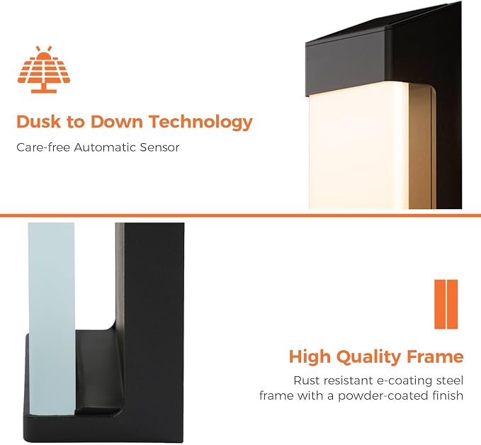 Solar Yard Solar Outdoor Wall Lights 4-Pack, Waterproof LED Exterior Sconce, Dusk to Dawn Porch Lights for Front Door, Patio & Entryway, Modern Flat Rectangle