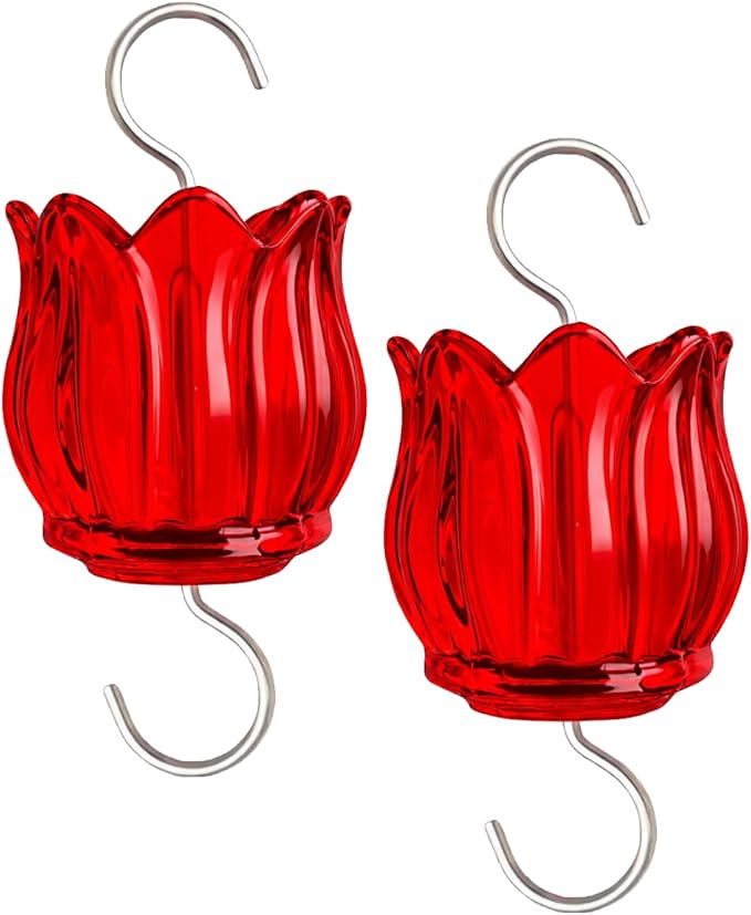 Glass Ant Moat for Hummingbird Feeder - 2PC x 3 OZ Red Tulip Insect Guard with Large Capacity