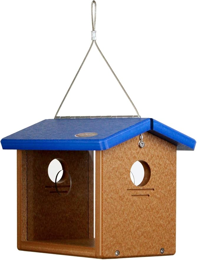 Kettle Moraine Recycled Bluebird Mealworm Feeder Hang or Mount (Blue, Cedar)